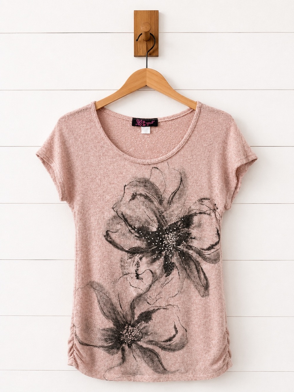 🖤 Agenda Knitted Top Mauve Floral Pattern With Sequins